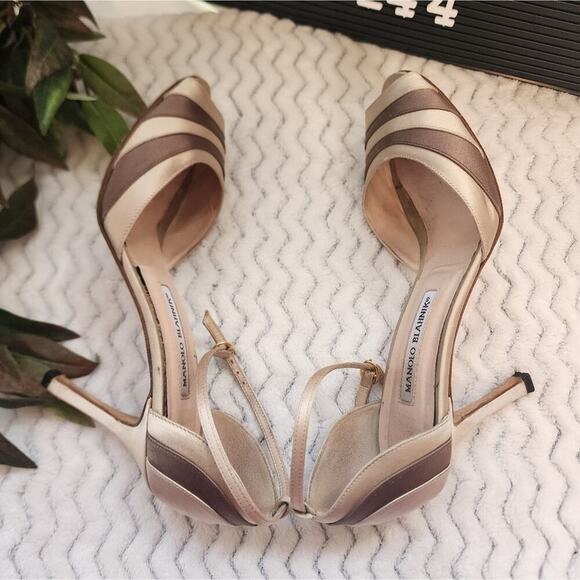 Manolo Blahnik Satin 2 tone sling back heels size 8.5 - Picture 4 of 8